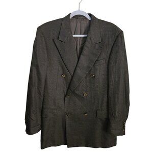 Hickey Freeman Silk Wool Blend Double-Breasted Brown Check Blazer Size 40R
